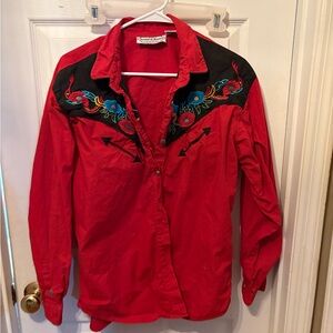 Vibrant Red Embroidered Shirt‎